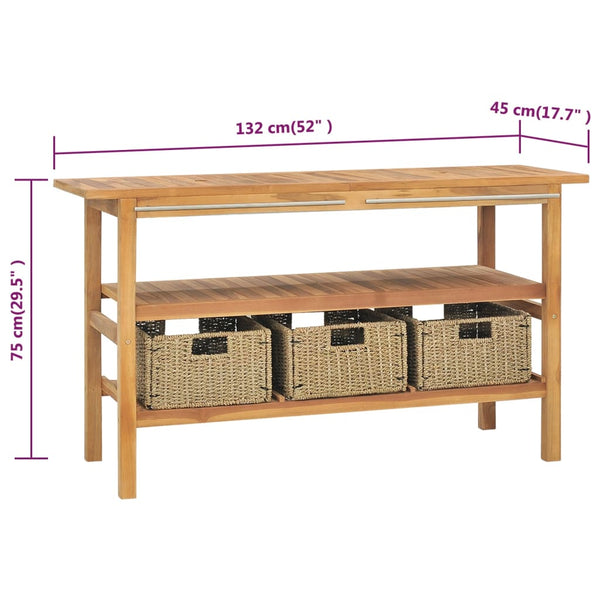 vidaXL Solid Teak Washbasin Cabinet with 3 Baskets 132x45x75cm