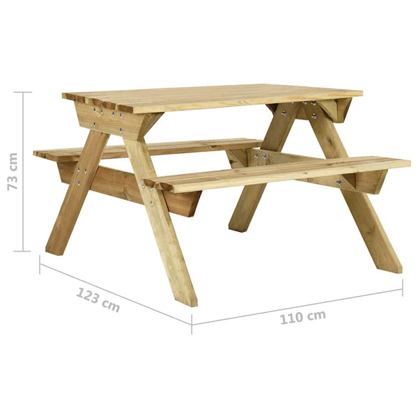 vidaXL Picnic Table with Benches 110x123x73 cm Impregnated Pine Wood