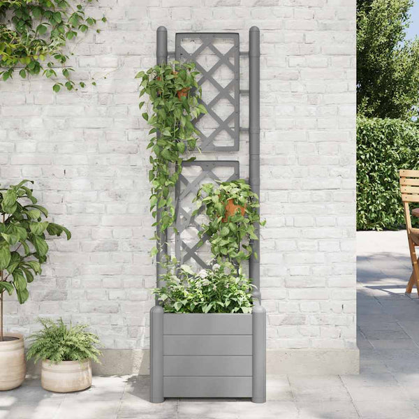 vidaXL Planter with Trellis 43x43x142 cm PP Stone Green