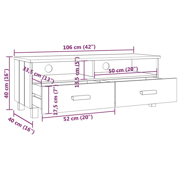 TV-Schrank Weiß Kiefer Massivholz 106 cm