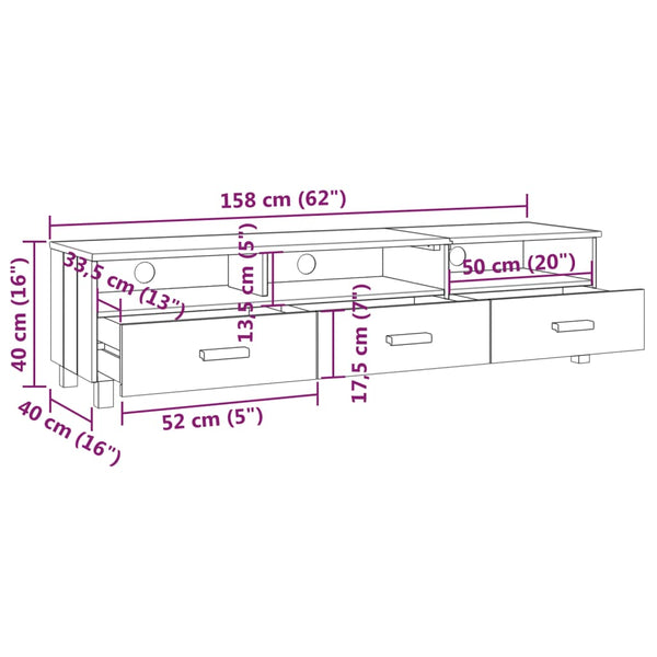 Weißer TV-Schrank HAMAR Kiefer Massivholz 158cm