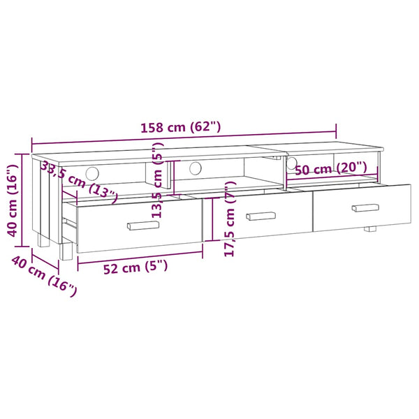 TV Schrank Dunkelgrau Kiefer Massivholz 158 cm