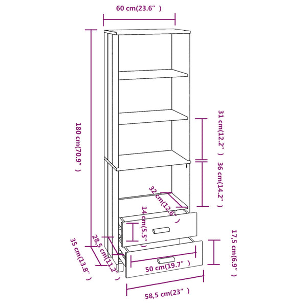 Highboard HAMAR Honigbraun Massivholz