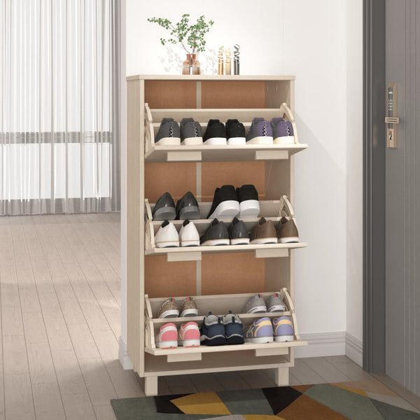 vidaXL Shoe Cabinet HAMAR Honey Brown 59.5x35x117 cm Solid Pine Wood