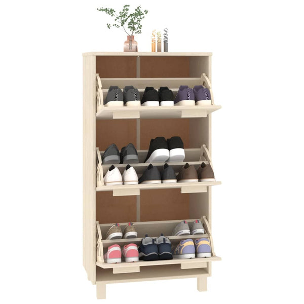 vidaXL Shoe Cabinet HAMAR Honey Brown 59.5x35x117 cm Solid Pine Wood