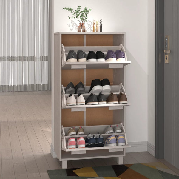 vidaXL Shoe Cabinet HAMAR White 59.5x35x117 cm Solid Pine Wood