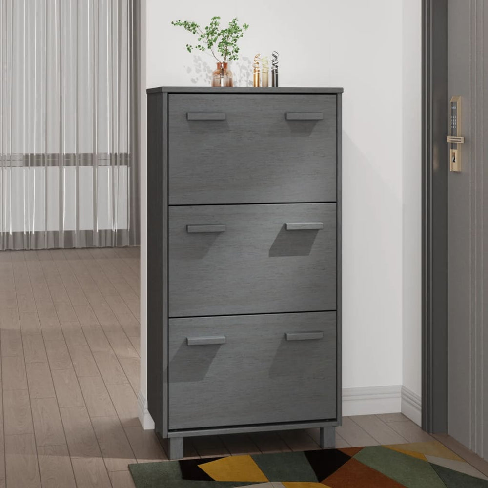 vidaXL Shoe Cabinet HAMAR Dark Grey 59.5x35x117 cm Solid Pine Wood