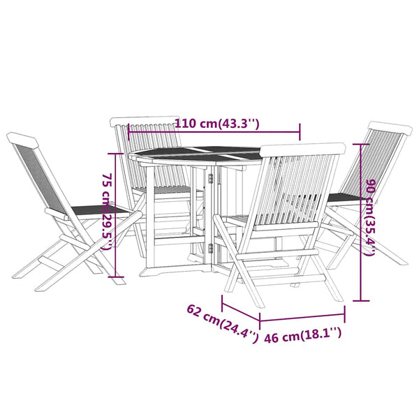 vidaXL 5-Piece Folding Outdoor Dining Set Solid Teak Wood