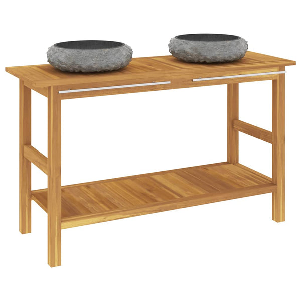 vidaXL Teak Solid Wood Vanity Unit with Black Marble Basins