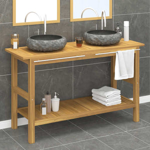 vidaXL Teak Solid Wood Vanity Unit with Black Marble Basins