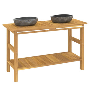vidaXL Teak Solid Wood Vanity with River Stone Sink