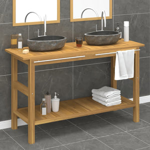 vidaXL Teak Solid Wood Vanity with River Stone Sink