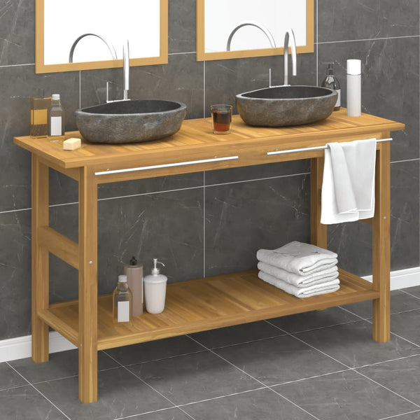 vidaXL Teak Solid Wood Vanity with River Stone Sink