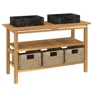 vidaXL Teak Solid Wood Vanity Unit with Black Marble Basins