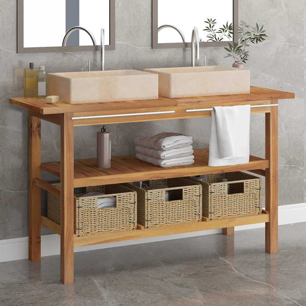 vidaXL Teak Solid Wood Vanity with Cream Marble Basin