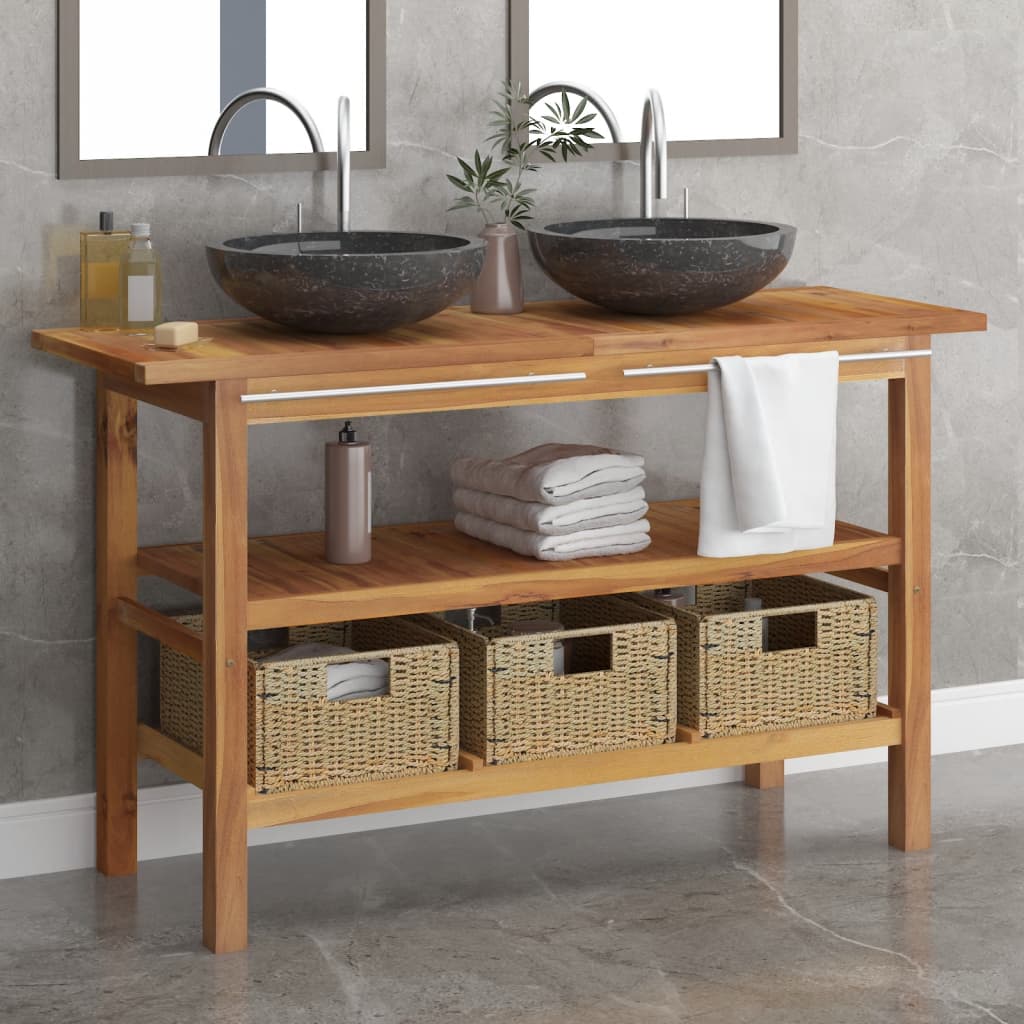 vidaXL Washbasin with Marble Basin Black Solid Teak Wood