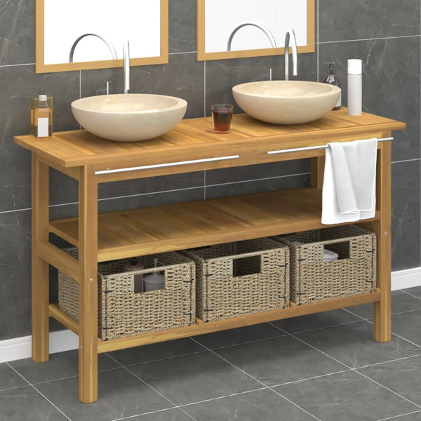 vidaXL Teak Solid Wood Vanity with Cream Marble Basin