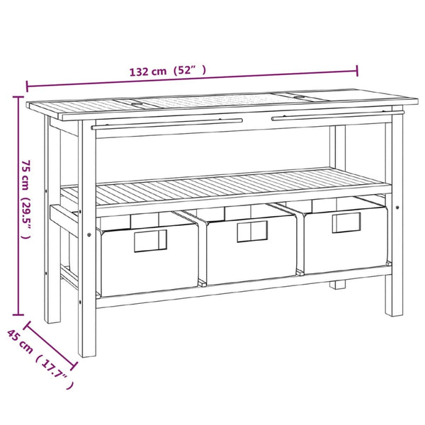 vidaXL Teak Solid Wood Vanity Unit with Black Marble Basins
