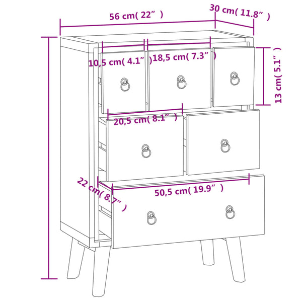 Teak Kommode 56x30x80 cm Massivholz