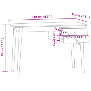 vidaXL Desk with 2 Drawers 110x52x75 cm Solid Teak Wood