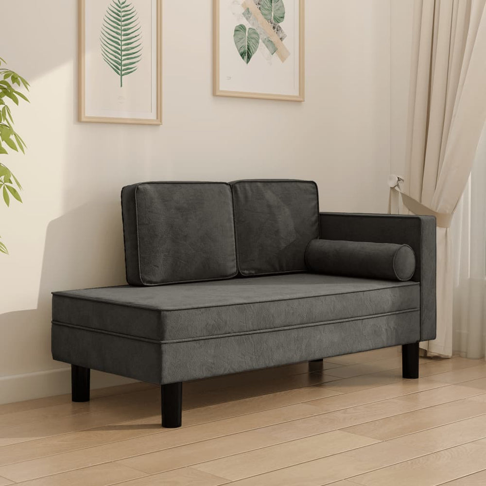 Dunkelgraue Samt Chaiselongue mit Kissen