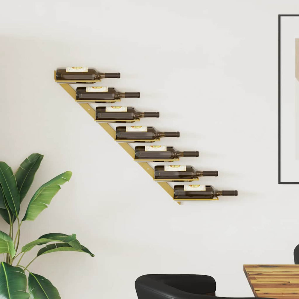 vidaXL Wall-Mounted Wine Rack for 7 Bottles Golden Metal