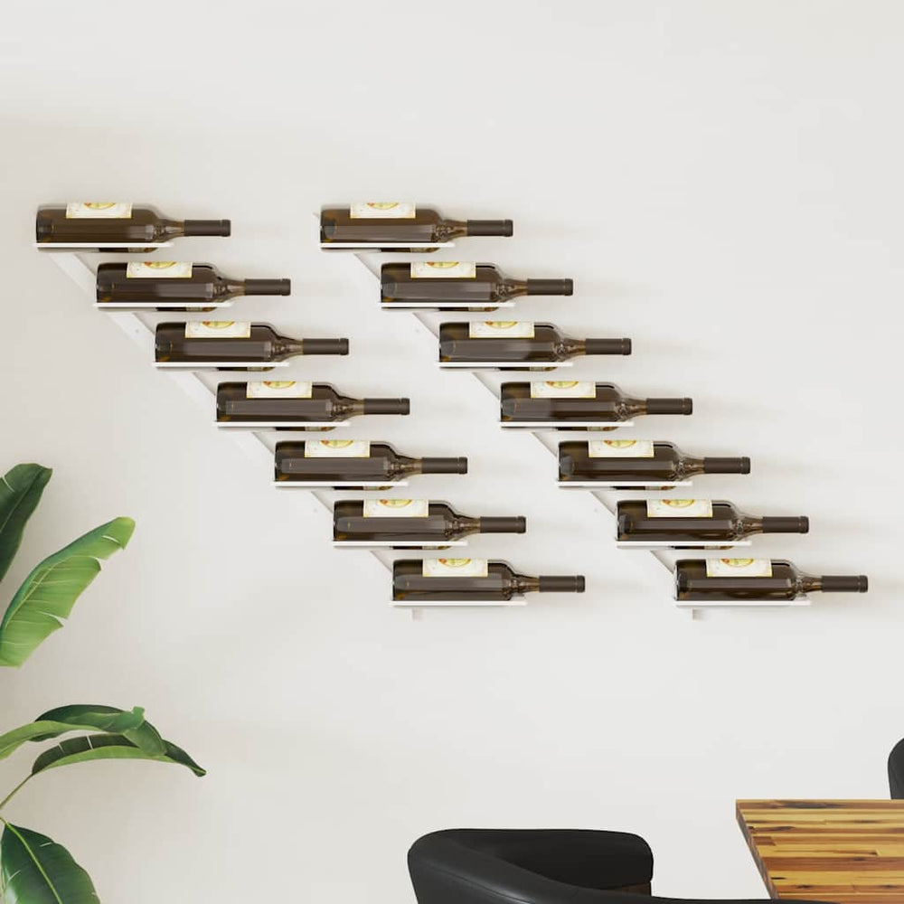 vidaXL Wall-Mounted Wine Racks for 7 Bottles 2 pcs White Metal
