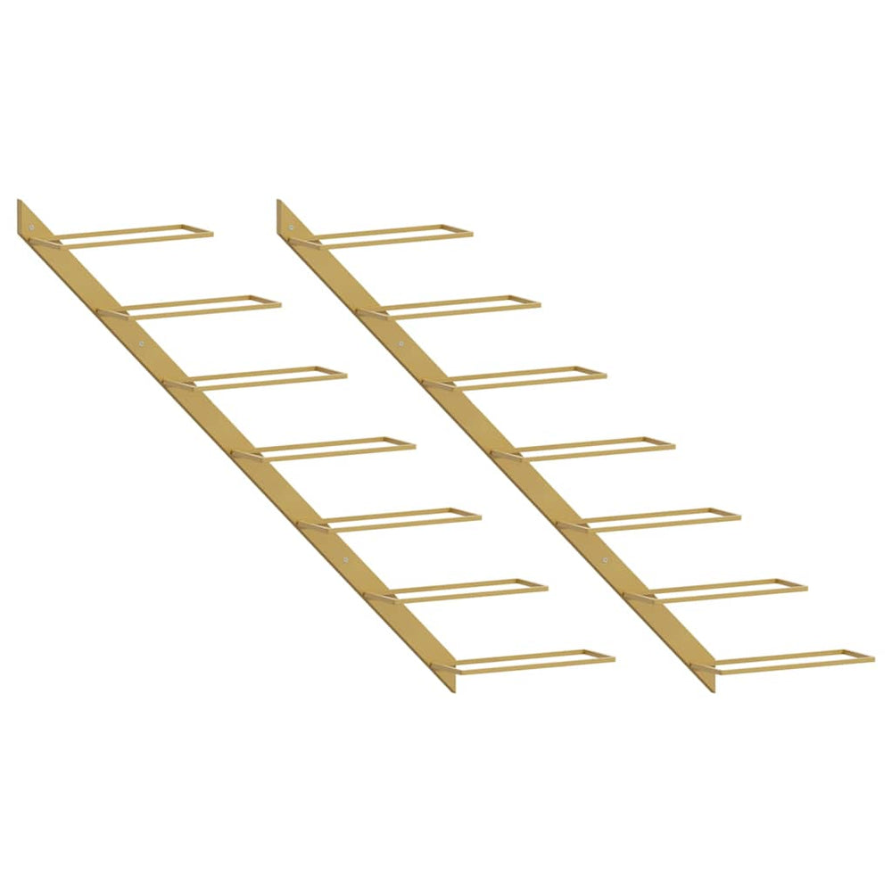 vidaXL Wall-Mounted Wine Racks for 7 Bottles 2 pcs. Golden Metal