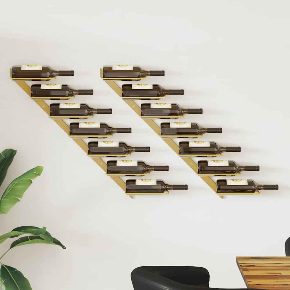 vidaXL Wall-Mounted Wine Racks for 7 Bottles 2 pcs. Golden Metal