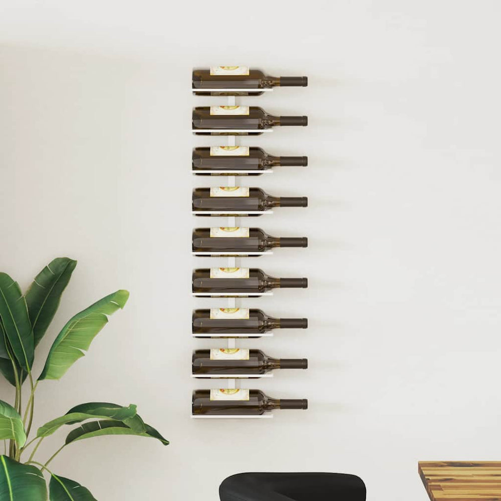 vidaXL Wall-Mounted Wine Rack for 9 Bottles White Iron