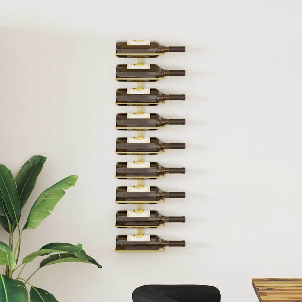 vidaXL Wall-Mounted Wine Rack for 9 Bottles Golden Iron