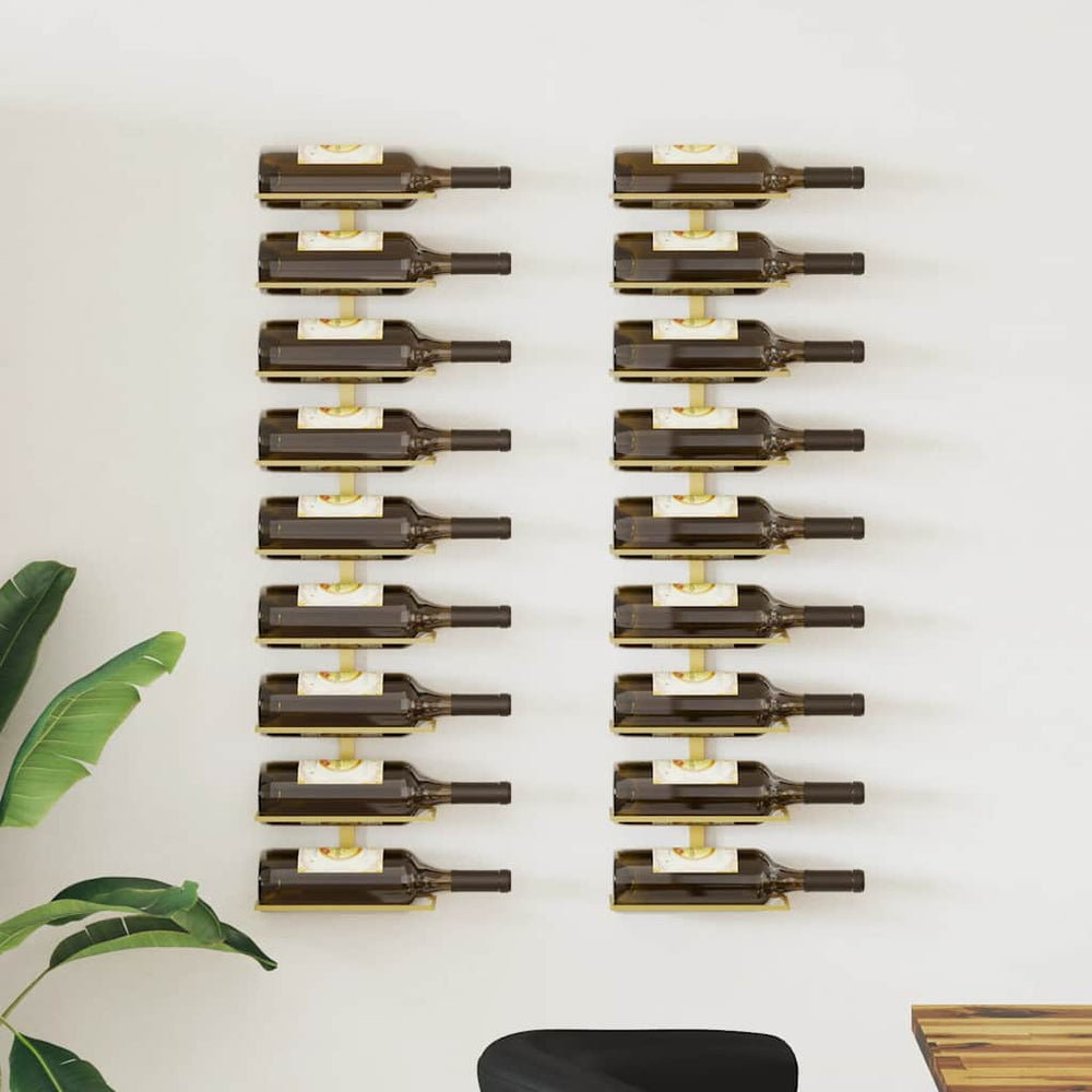 vidaXL Wall-Mounted Wine Racks for 9 Bottles 2 pcs. Golden Iron