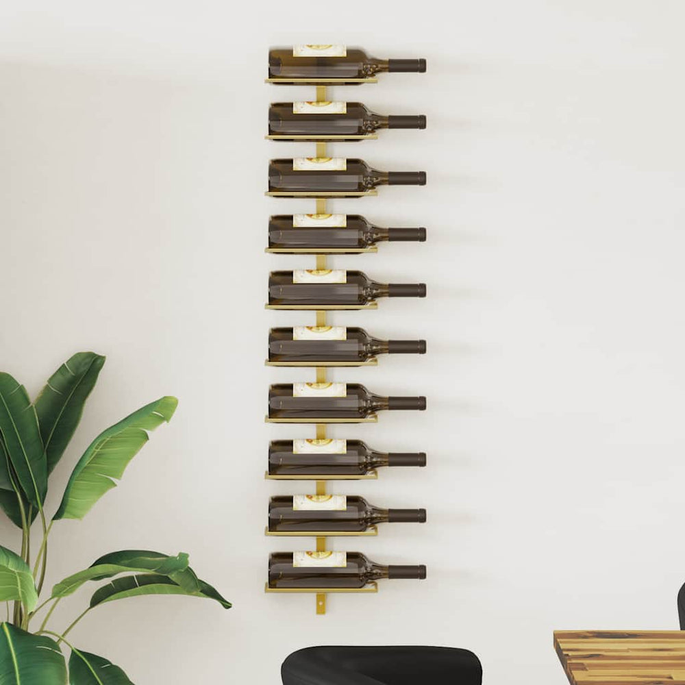 vidaXL Wall-Mounted Wine Rack for 10 Bottles Golden Metal
