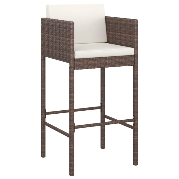 vidaXL 3-Piece Poly Rattan Garden Bar Set with Cushions Brown