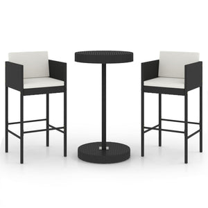 vidaXL 3-Piece Garden Bar Set with Cushions Poly Rattan Black