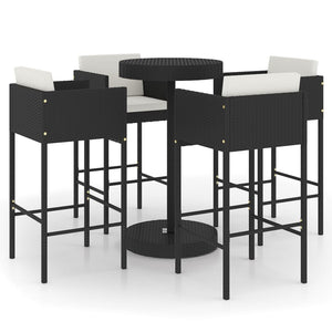 vidaXL 5-Piece Garden Bar Set with Cushions Poly Rattan Black