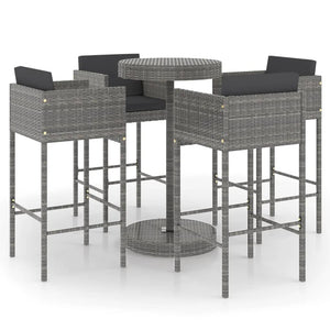 vidaXL 5-piece Garden Bar Set with Cushions Poly Rattan Grey