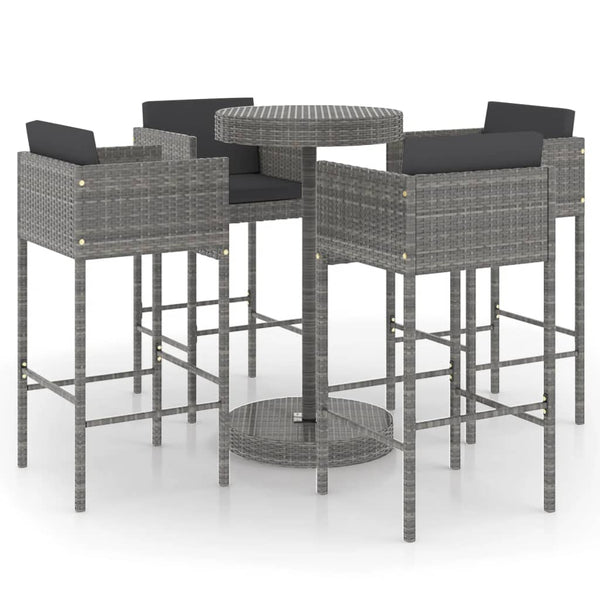 vidaXL 5-piece Garden Bar Set with Cushions Poly Rattan Grey