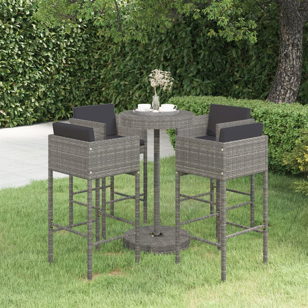 vidaXL 5-piece Garden Bar Set with Cushions Poly Rattan Grey