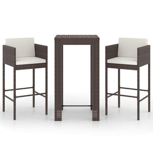 vidaXL 3-Piece Poly Rattan Garden Bar Set with Cushions Brown