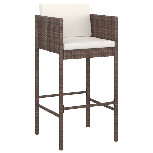 vidaXL 3-Piece Poly Rattan Garden Bar Set with Cushions Brown