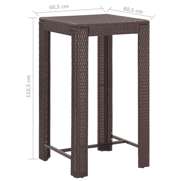 vidaXL 3-Piece Poly Rattan Garden Bar Set with Cushions Brown