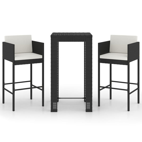 vidaXL 3-Piece Garden Bar Set with Cushions Poly Rattan Black