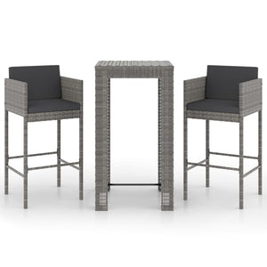vidaXL 3-Piece Poly Rattan Garden Bar Set with Cushions Grey