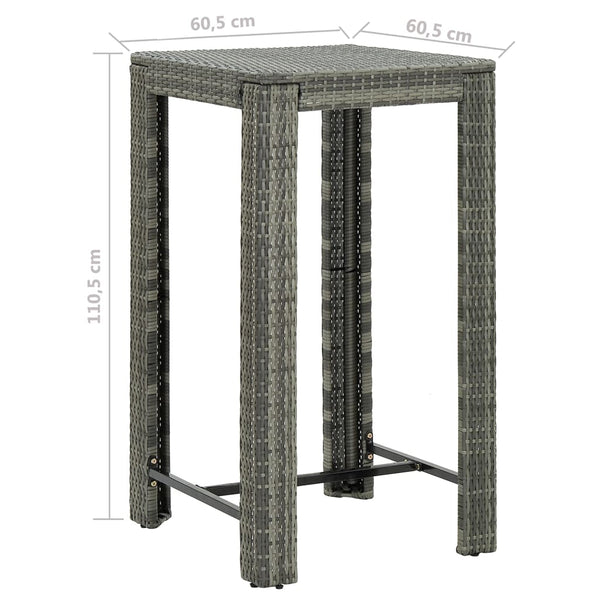 vidaXL 3-Piece Poly Rattan Garden Bar Set with Cushions Grey