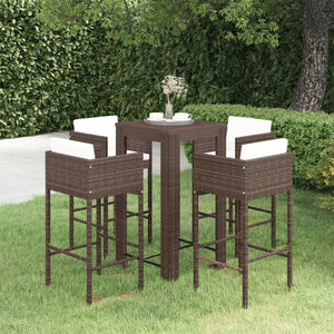 vidaXL 5-Piece Garden Bar Set with Cushions Poly Rattan Brown