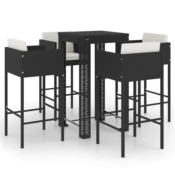 vidaXL 5-Piece Garden Bar Set with Cushions Poly Rattan Black