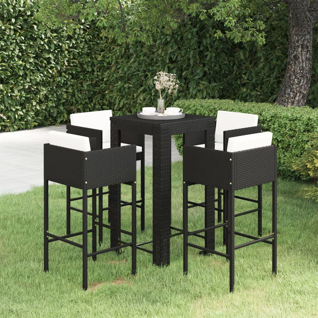 vidaXL 5-Piece Garden Bar Set with Cushions Poly Rattan Black