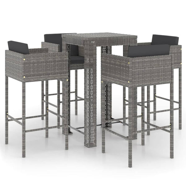 vidaXL 5-piece Garden Bar Set with Cushions Poly Rattan Grey