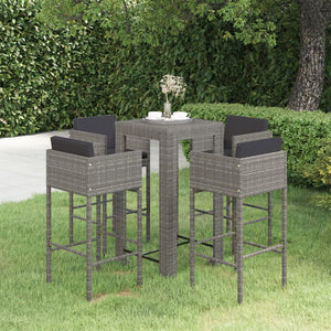 vidaXL 5-piece Garden Bar Set with Cushions Poly Rattan Grey